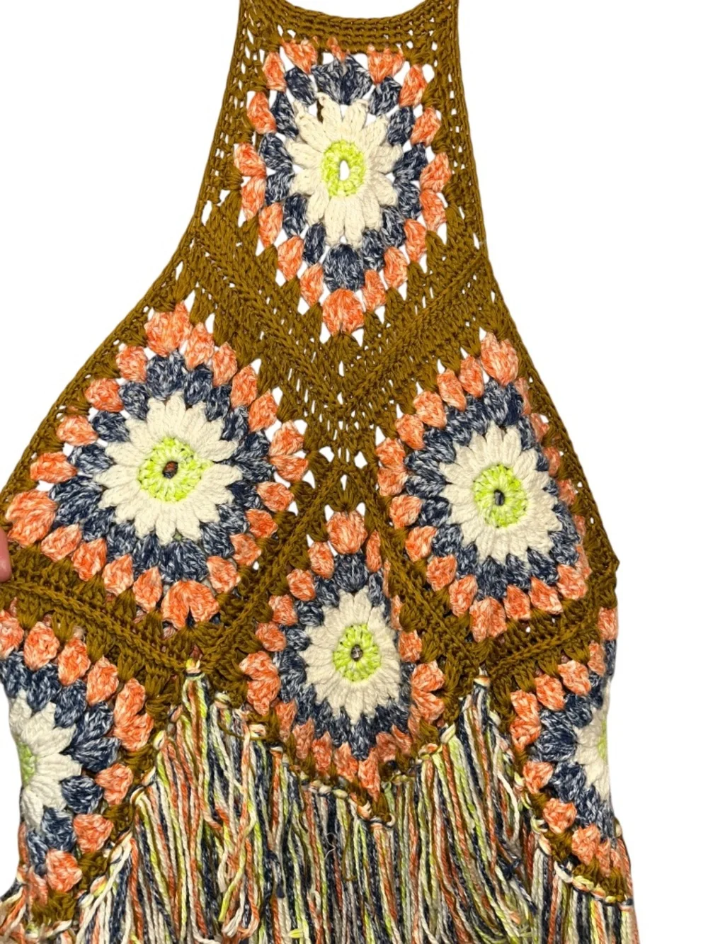 Free People Summer of Love NEW brown daisy crochet knit Festival Top M/L - Picture 3 of 6